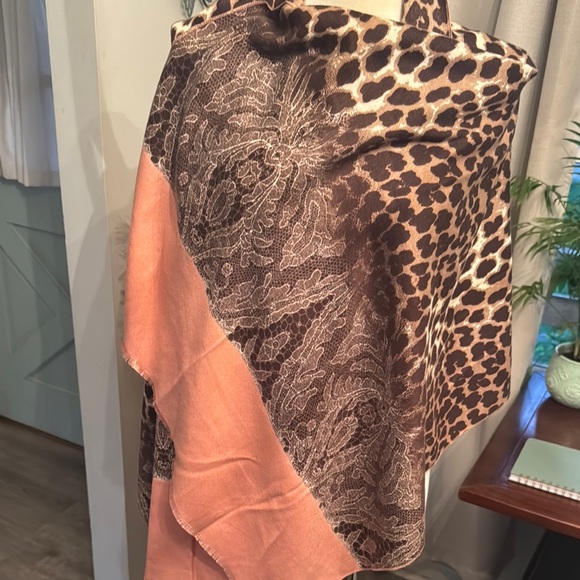 Leopard Print Scarf with Peach Accents - Picture 1 of 5